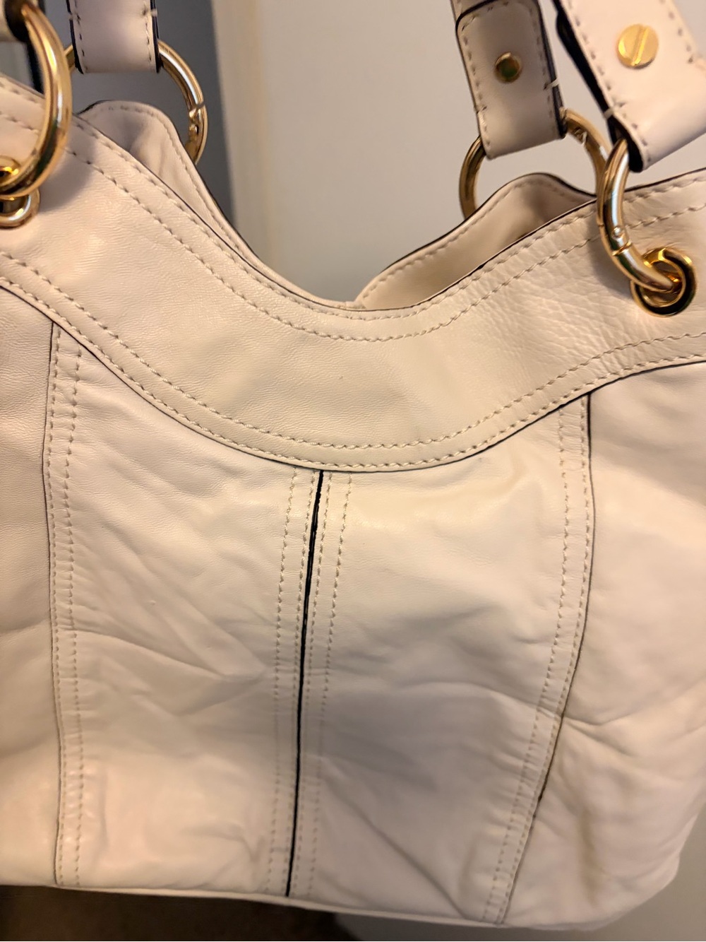 Michael Kors Moxley Shoulder Bag Cream Off White Leather Gold Hardware Tote EUC - Picture 4 of 6